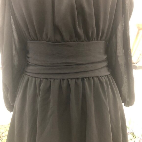 NWOT Exlura Black A-Line Cocktail Dress Lantern Sleeves cut out back bow sz L - Picture 7 of 11